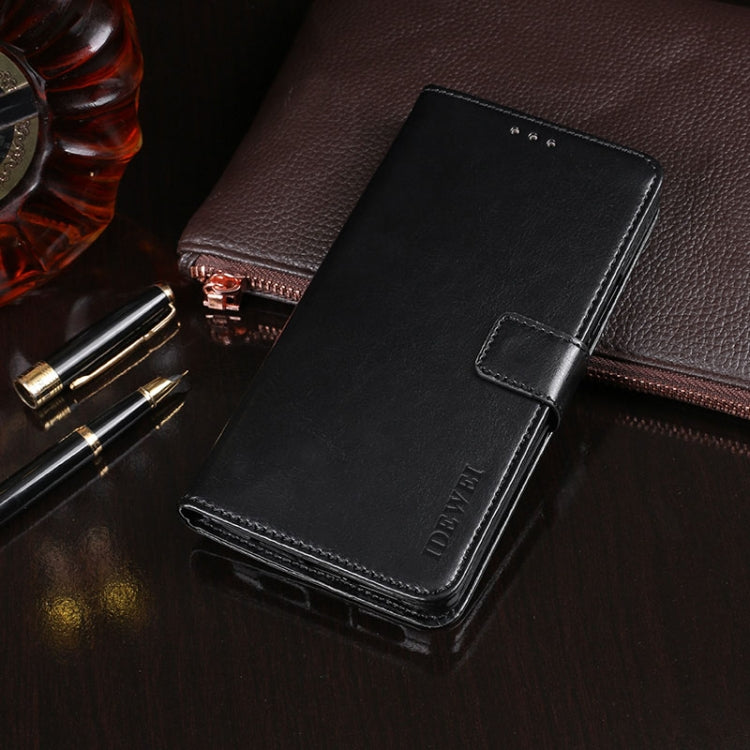 idewei Crazy Horse leather flip wallet case, dark black, with card slots and holder
