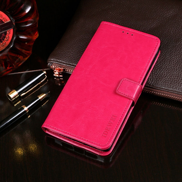 idewei Crazy Horse leather flip wallet case, pink, with card slots and holder