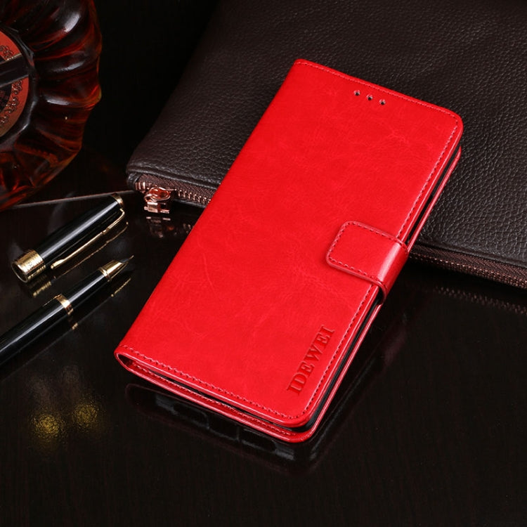 Crazy Horse texture leather flip phone case, red with magnetic strap and wallet flap