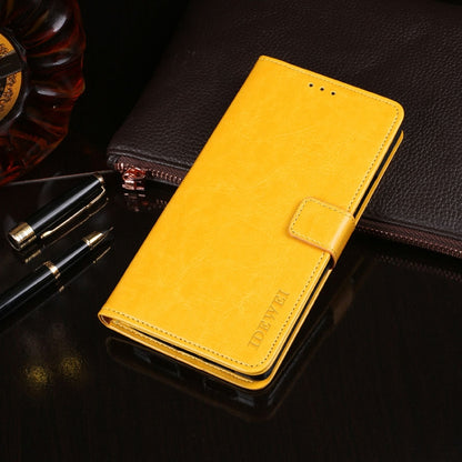 Yellow flip leather wallet phone case with card slots and magnetic clasp, front holder flap