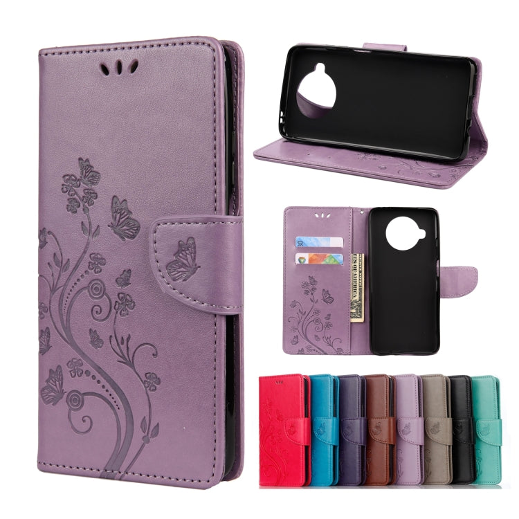 Light purple embossed leather flip wallet phone case, butterfly & flower pattern