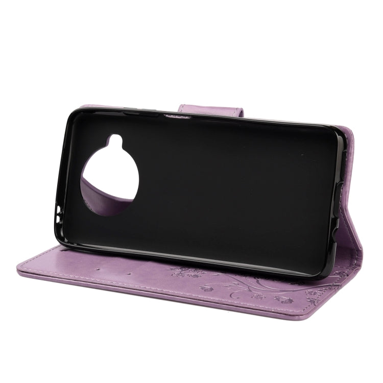 Light purple embossed leather flip phone case, stand cover folded