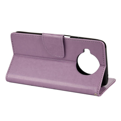 Light purple embossed leather flip wallet phone case with kickstand holder