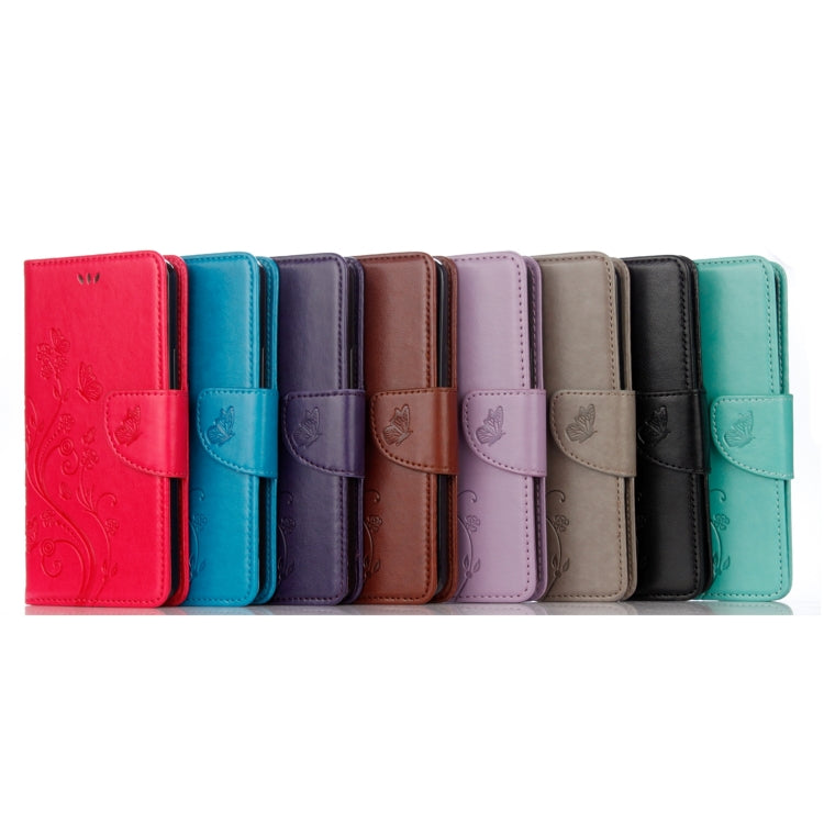 Multi-color embossed leather flip wallet phone cases with butterfly design, lineup