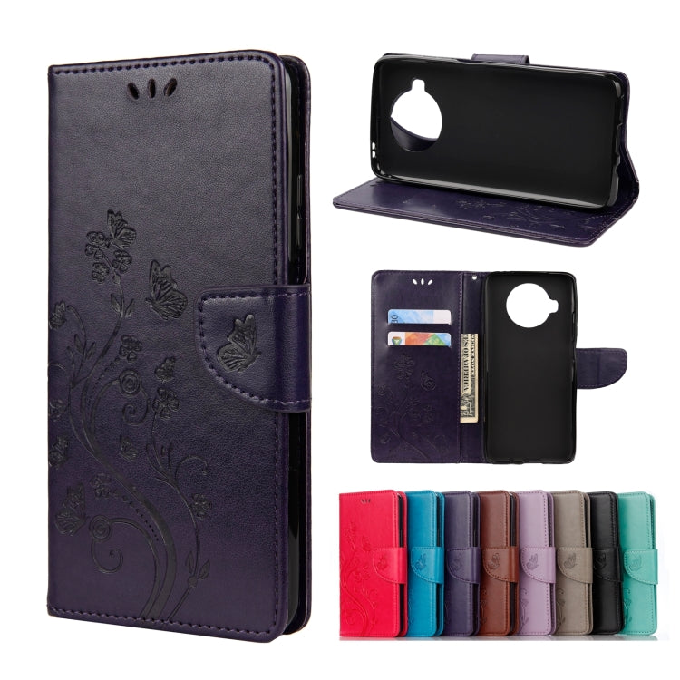 Dark purple embossed leather flip wallet phone case with butterfly and flower pattern