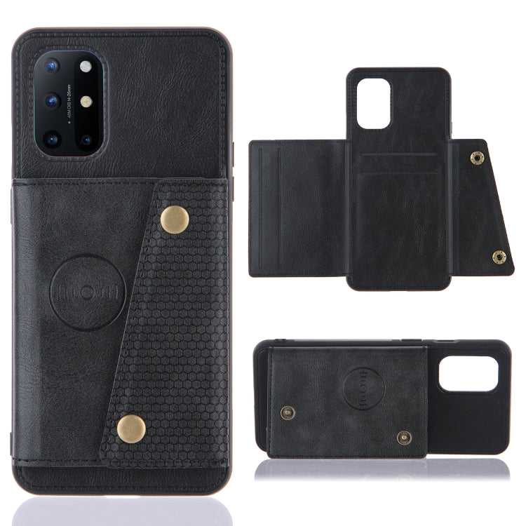 Black magnetic wallet phone case with card slots and fold-over front cover