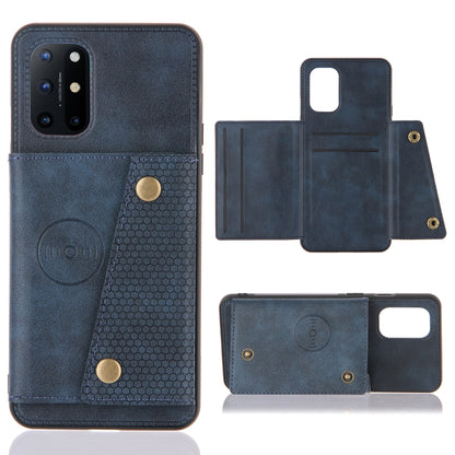 Blue magnetic wallet phone case with card slots and fold-over protective cover