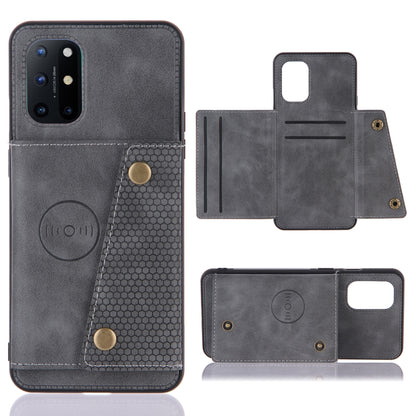 Grey magnetic wallet phone case with card slots and snap closure