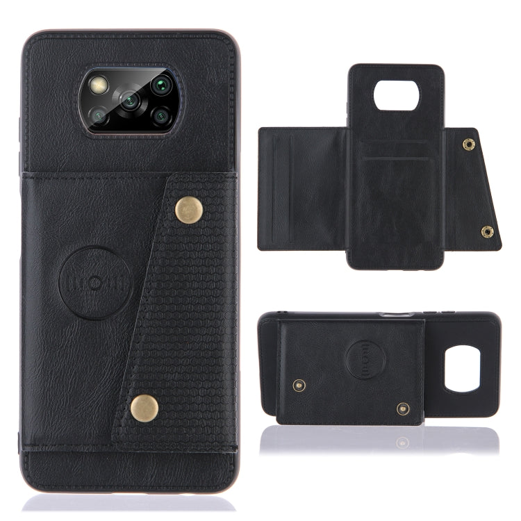 Black magnetic wallet phone case with card holder flap and camera cutout