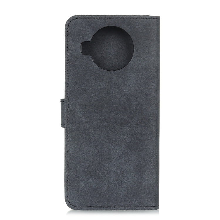 Black PU phone wallet case with circular hand strap on the back