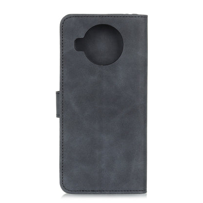 Black PU phone wallet case with circular hand strap on the back