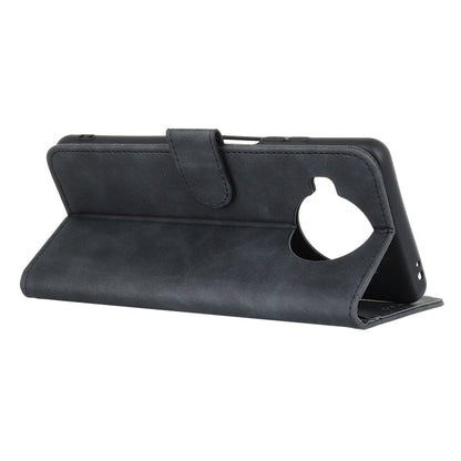 Black folio flip phone case with viewing stand and cutout camera area