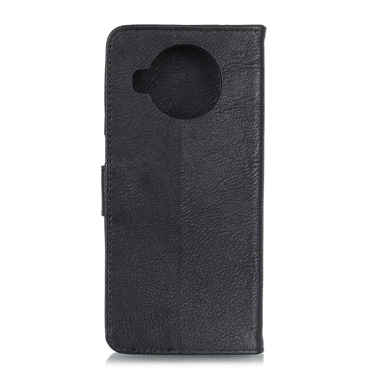 KHAZNEH black flip leather phone case with round camera cutout and edge stitching