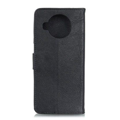 KHAZNEH black flip leather phone case with round camera cutout and edge stitching