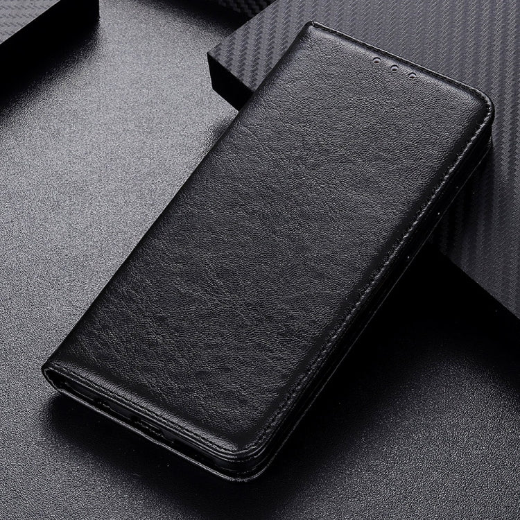 Black crazy horse leather phone case with textured finish and slim flip cover