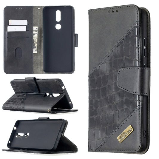Crocodile-texture PU leather flip phone case with wallet card slots, dark grey.