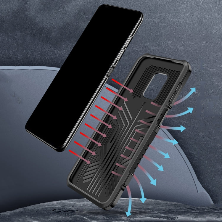 Rugged phone case with vented back design for cooling, dark gray
