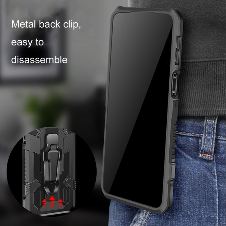Rugged shockproof phone case with metal back clip, dark gray
