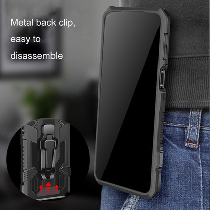Rugged shockproof phone case with metal back clip, dark gray