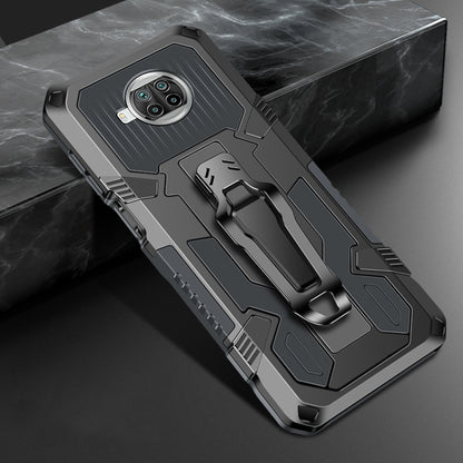 Rugged shockproof phone case with kickstand, dark gray and charcoal, raised armor frame and camera lenses
