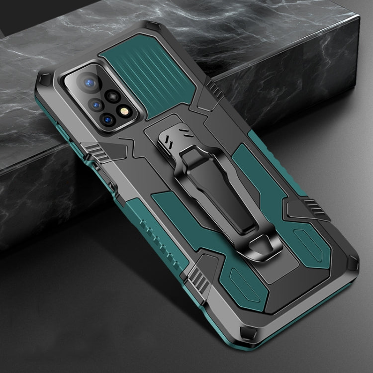 Rugged shockproof phone case with kickstand, teal and gray, armored back with side grip details