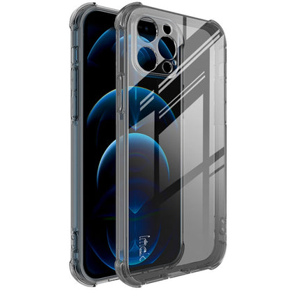 Shockproof TPU phone case, transparent with dark frame, camera cutouts and raised edges