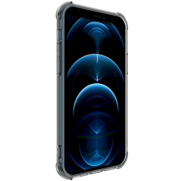 Shockproof TPU phone case, transparent with dark frame, snug fit around phone edges