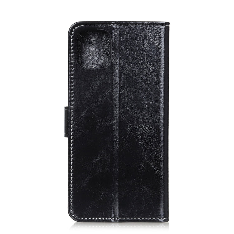 Black leather flip phone case with interior card slot and protective front cover