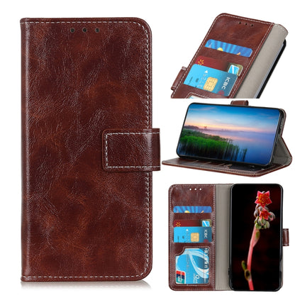 Brown crazy-horse texture leather flip phone wallet with card slots and photo holder
