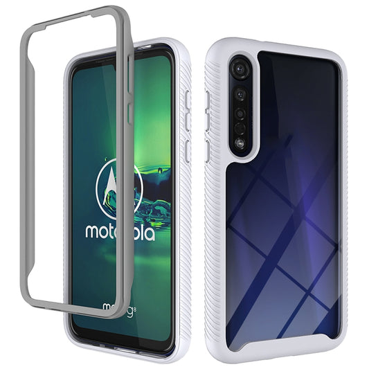 White Motorola shockproof TPU case with textured bumper and raised phone edges