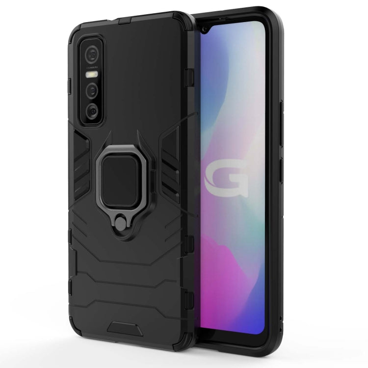 Rugged black protective phone case with magnetic ring holder, cutouts for cameras