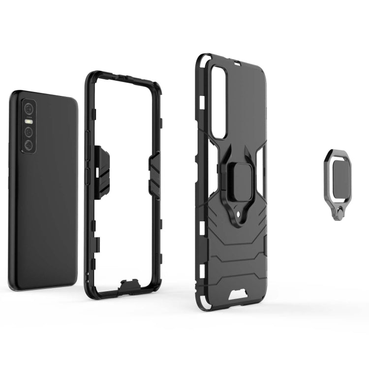 Black shockproof phone case shell and frame with magnetic ring holder piece
