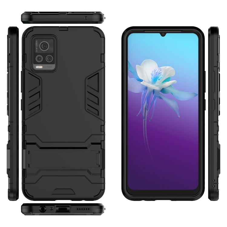 Shockproof phone case in black with screen-facing front, back panel, and buttons