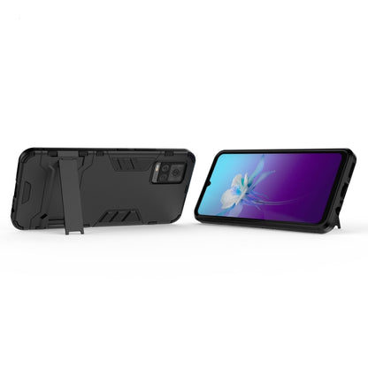 Shockproof black phone case with built-in kickstand for landscape viewing