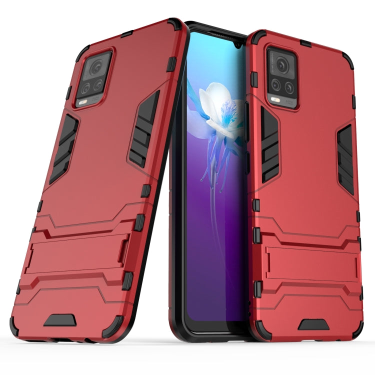 Shockproof PC TPU phone case with holder, red, dual-layer armor style