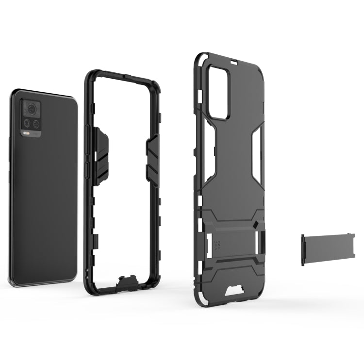 Shockproof phone case parts set: back shell, frame, and kickstand piece, dark gray