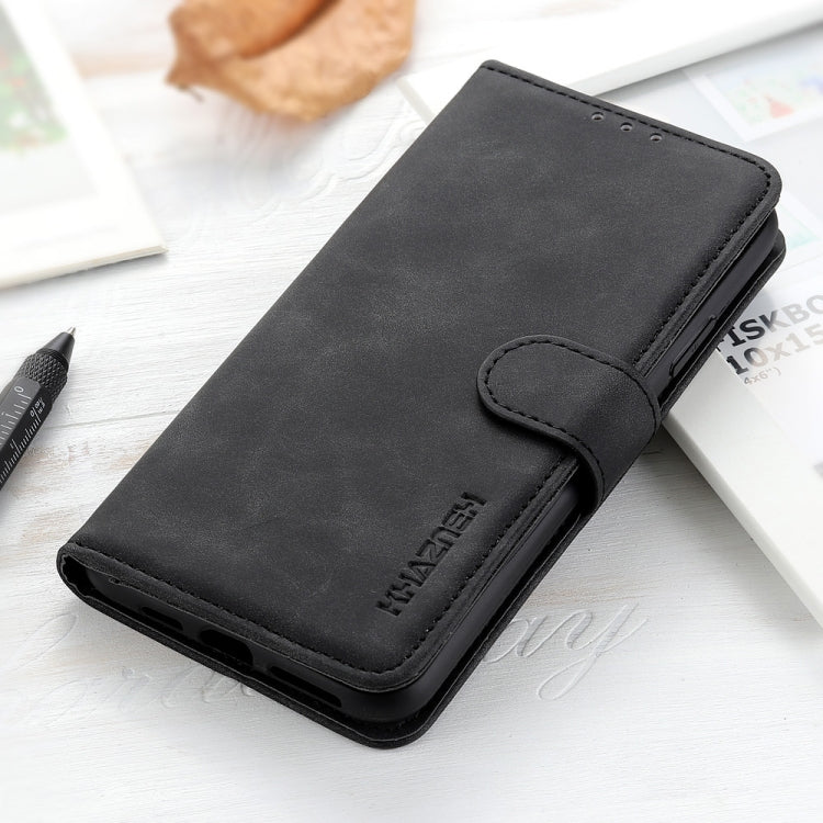 KHAZNEH black flip phone case with strap closure and embossed logo