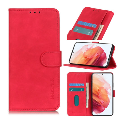 Red PU/TPU flip phone wallet case with card slots, showing flower-style phone wallpaper