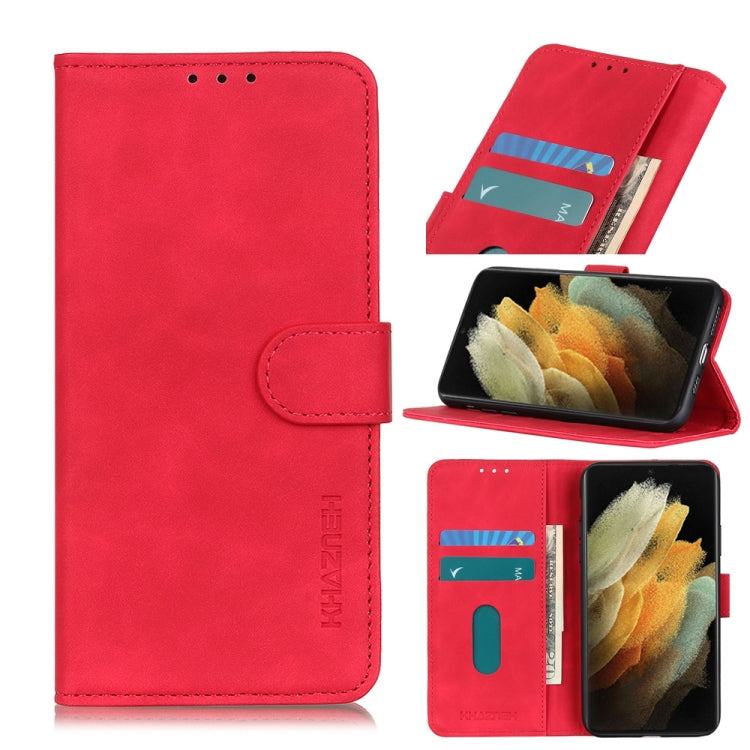 Red flip phone wallet case with card slots and holder, phone shows yellow flower wallpaper
