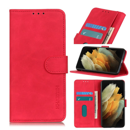 Red flip phone wallet case with card slots and holder, phone shows yellow flower wallpaper