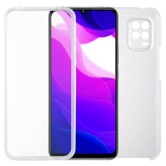 Clear double-sided phone case with front screen protector and camera cutouts