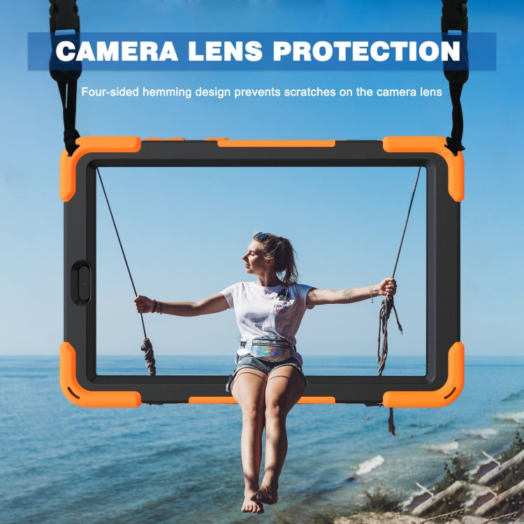 Orange protective case for Lenovo Tab M8 with kickstand and camera lens cutout