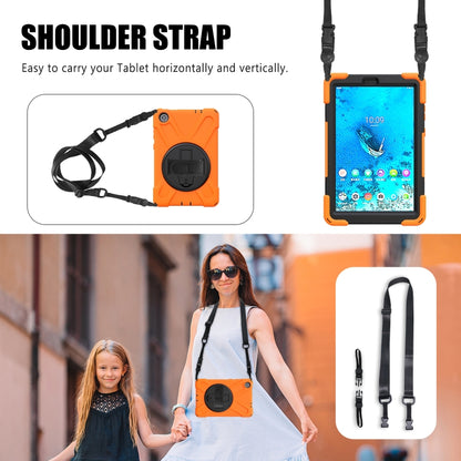 Orange tablet case with shoulder strap for carrying Lenovo Tab M8