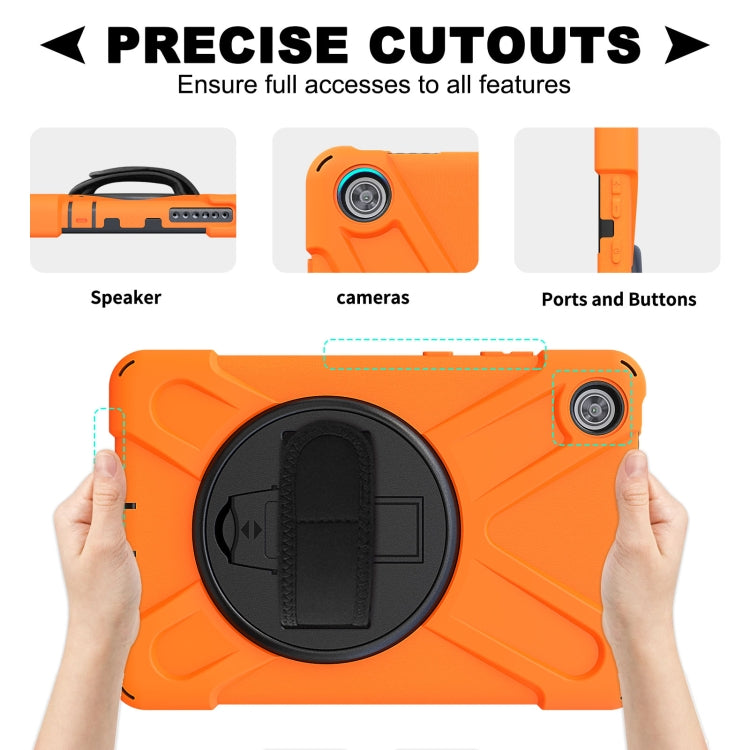 Orange protective case for Lenovo Tab M8 showing precise cutouts for ports and buttons