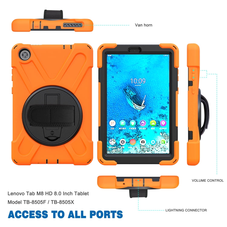 Orange protective case set for Lenovo Tab M8 with front, back, and side port access