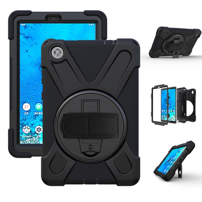 Black shockproof tablet protective case with circular kickstand and hand grip