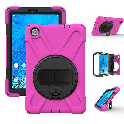 Rose pink shockproof tablet protective case with circular kickstand and hand grip