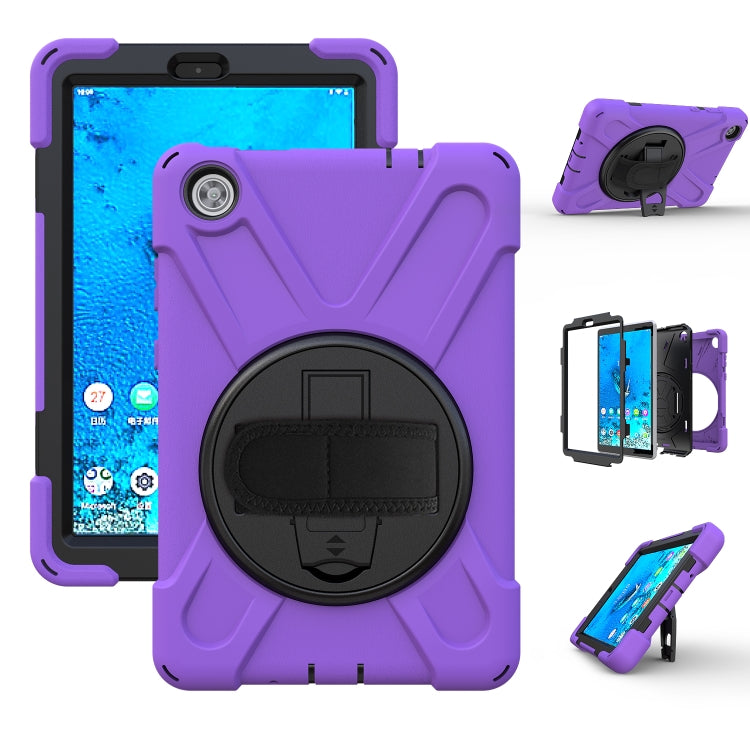 Purple shockproof tablet protective case with circular kickstand and hand grip