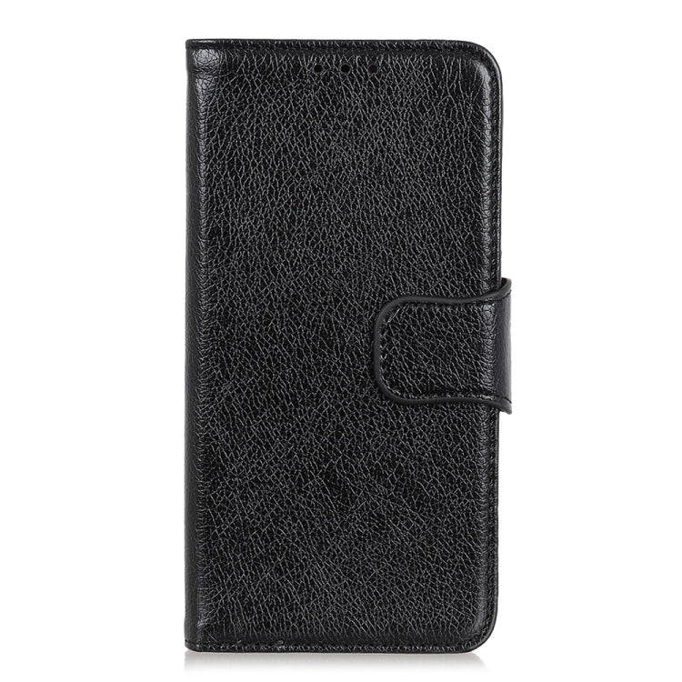 Black nappa texture leather flip phone case with front clasp and card-slot holder