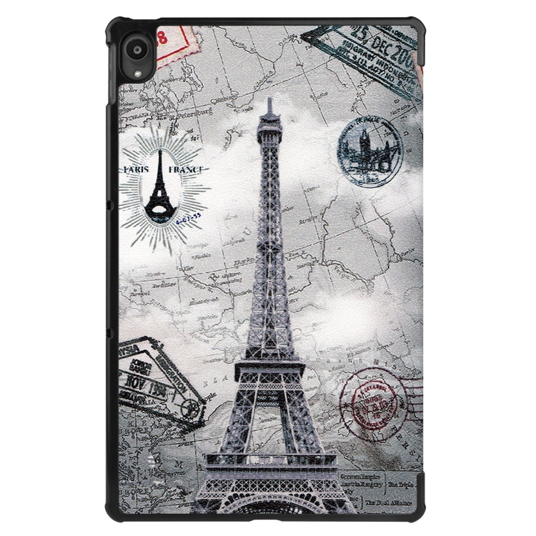 Smart tablet case with Paris landmark print and camera cutout, slim protective cover